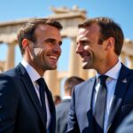 découvrez la visite d'emmanuel macron en grèce et la présence marquante d'une figure emblématique française à ses côtés lors de cet événement diplomatique important.