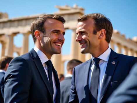 découvrez la visite d'emmanuel macron en grèce et la présence marquante d'une figure emblématique française à ses côtés lors de cet événement diplomatique important.