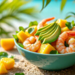 savourez une évasion estivale avec une salade fraîche et légère de crevettes, avocat et mangue, pour un véritable voyage tropical dans votre assiette. parfaite pour les journées ensoleillées!