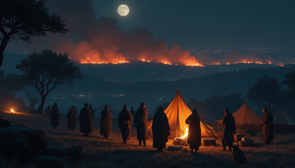 des gens du voyage s'installent clandestinement à marmande en pleine nuit pour fuir les incendies de forêt, provoquant une situation délicate pour les autorités locales.