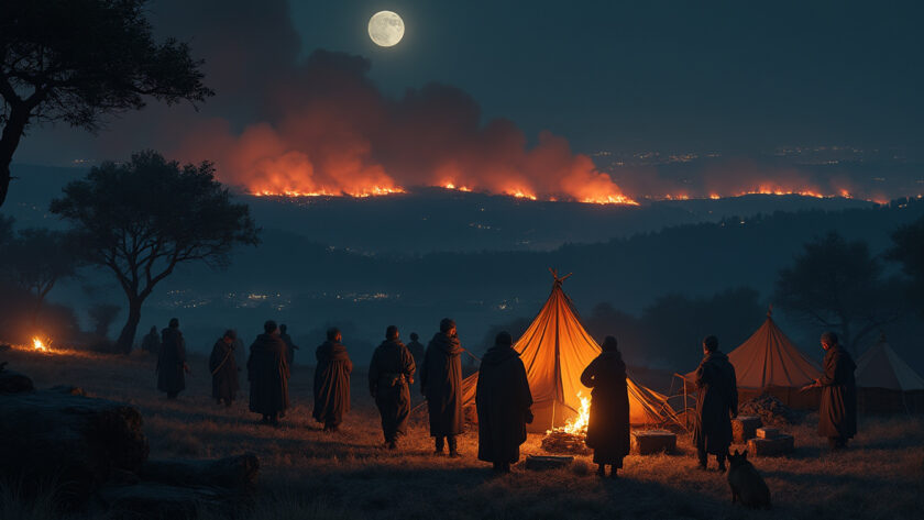 des gens du voyage s'installent clandestinement à marmande en pleine nuit pour fuir les incendies de forêt, provoquant une situation délicate pour les autorités locales.
