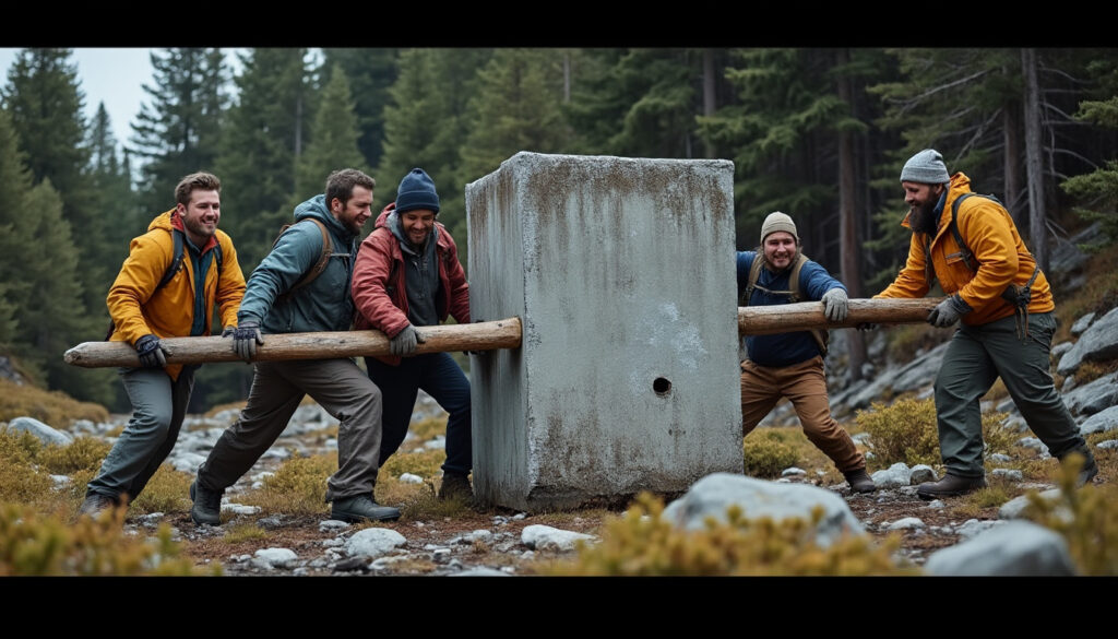 découvrez comment des voyageurs ont déplacé un bloc de béton de deux tonnes pour aménager leur campement, alliant force et ingéniosité dans un défi impressionnant.