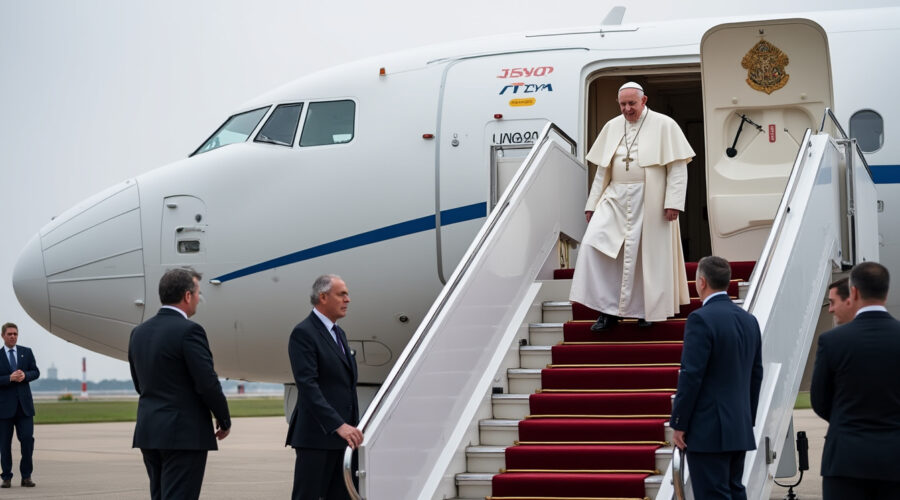 le pape léon xiv arrive en france pour sa première visite, un déplacement très attendu qui suscite l’intérêt des fidèles et du public.