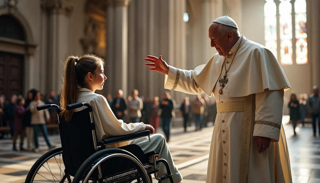 lors de sa visite en france, le pape léon a béni marie-garance, une petite fille polyhandicapée. découvrez son histoire et ce moment émouvant.