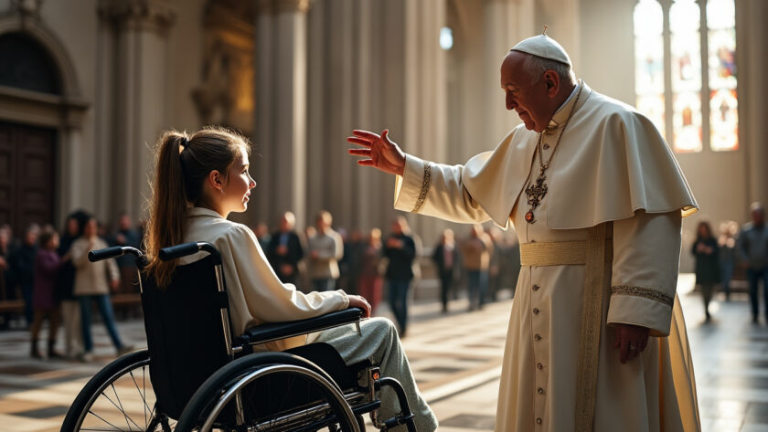 lors de sa visite en france, le pape léon a béni marie-garance, une petite fille polyhandicapée. découvrez son histoire et ce moment émouvant.