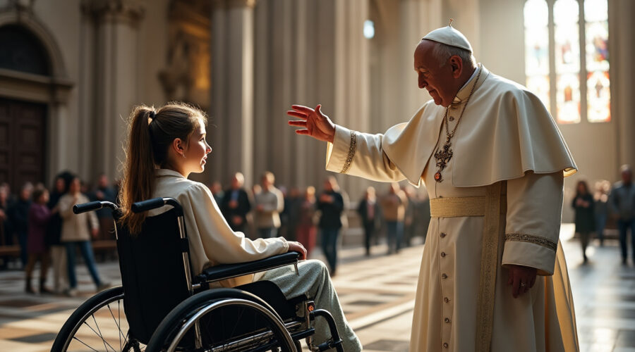 lors de sa visite en france, le pape léon a béni marie-garance, une petite fille polyhandicapée. découvrez son histoire et ce moment émouvant.
