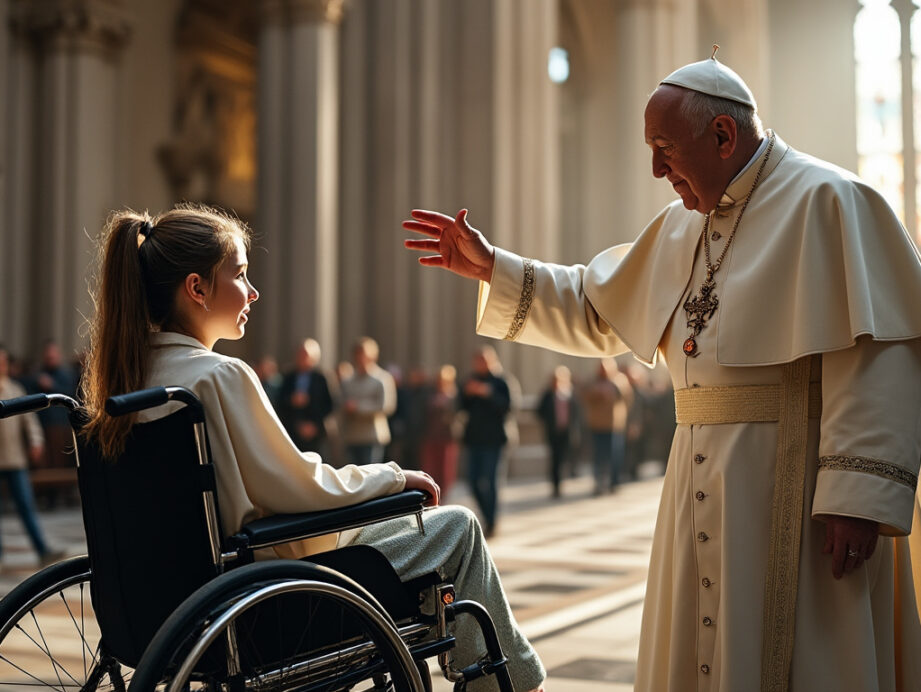 lors de sa visite en france, le pape léon a béni marie-garance, une petite fille polyhandicapée. découvrez son histoire et ce moment émouvant.